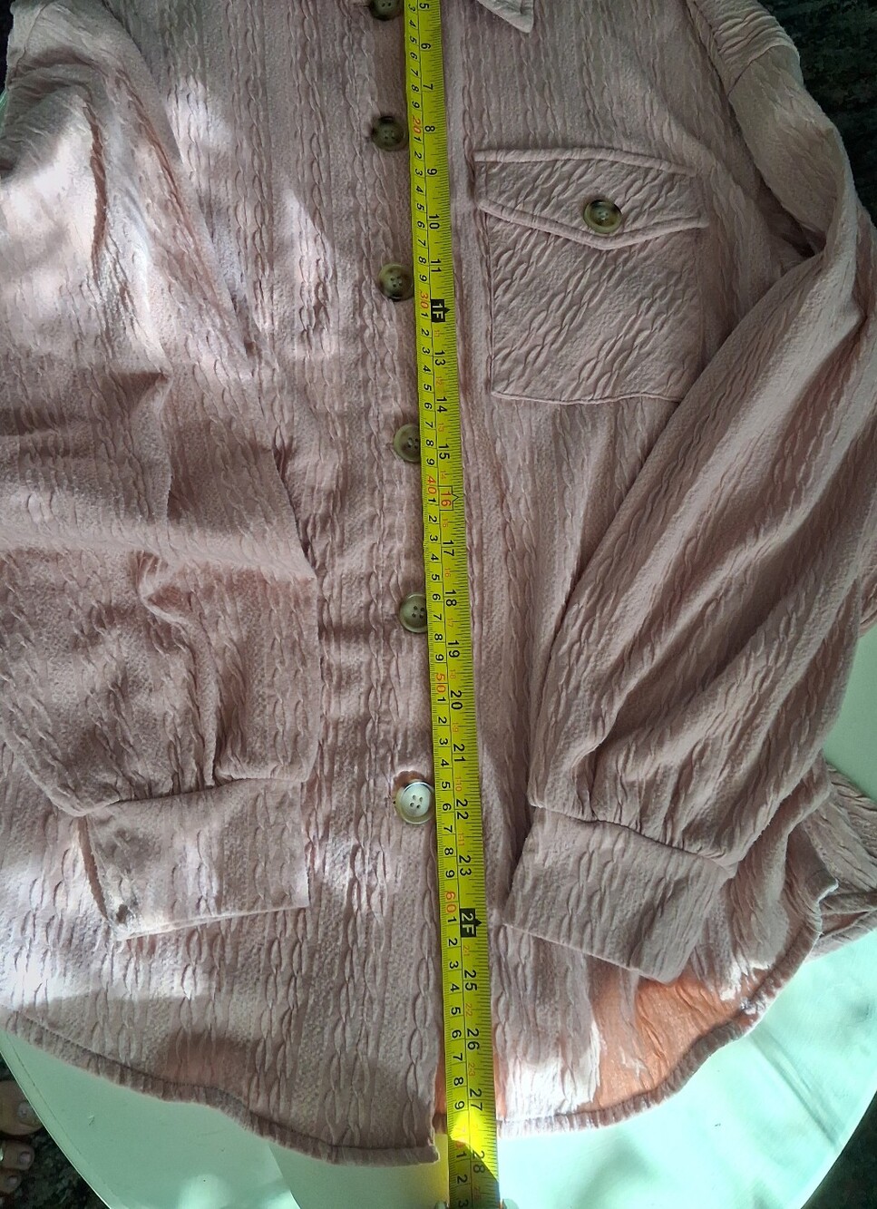 Light Pink Textured Cableknit Button-Up Shacket/button Down - Picture 3 of 6